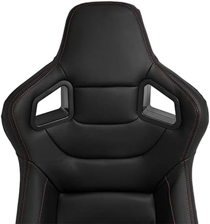 AutoStyle Sportstoel 'RK' - Zwart Kunstleder + Rode stiksels - Dubbelzijdig verstelbare rugleuning - incl. sledes