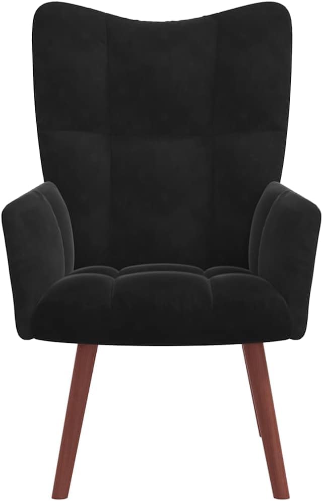 Relaxstoel Zwart – Fauteuil – Loungestoel – Leunstoel – Zitstoel – Fluwelen Bekleding – Stabiel Stalen Frame met Massief Hevea Hout – Dikke Schuimvulling voor Optimaal Comfort