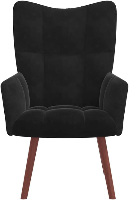 Relaxstoel Zwart – Fauteuil – Loungestoel – Leunstoel – Zitstoel – Fluwelen Bekleding – Stabiel Stalen Frame met Massief Hevea Hout – Dikke Schuimvulling voor Optimaal Comfort