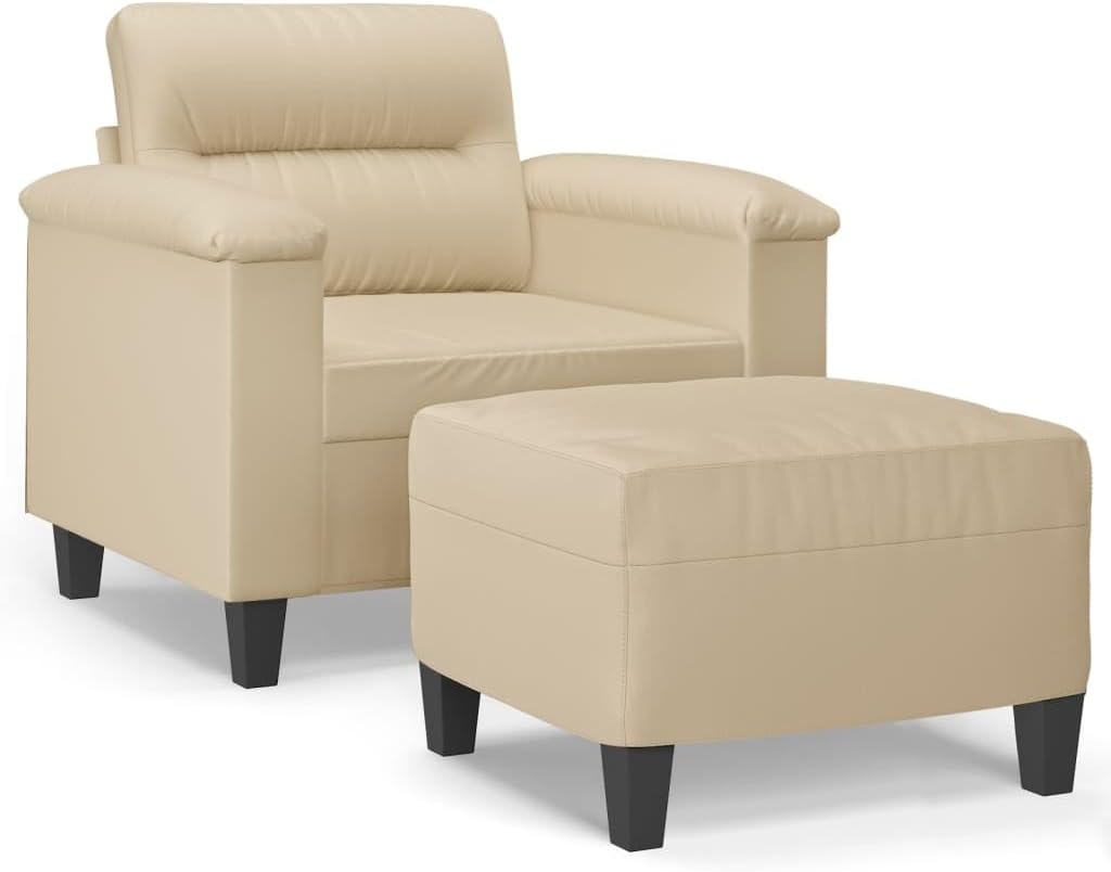 Fauteuil met kruk crème 60 cm microvezelweefsel gestoffeerde stoel relaxstoel met dik gevoerde zitting en robuust frame voor woonkamer en ontspanning