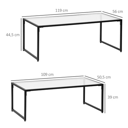 Salontafel – Bijzettafel – Koffietafel – Eettafel – Sofa Tafel – Set van 2 – Gehard Glas Tafelblad – Stabiel Stalen Frame