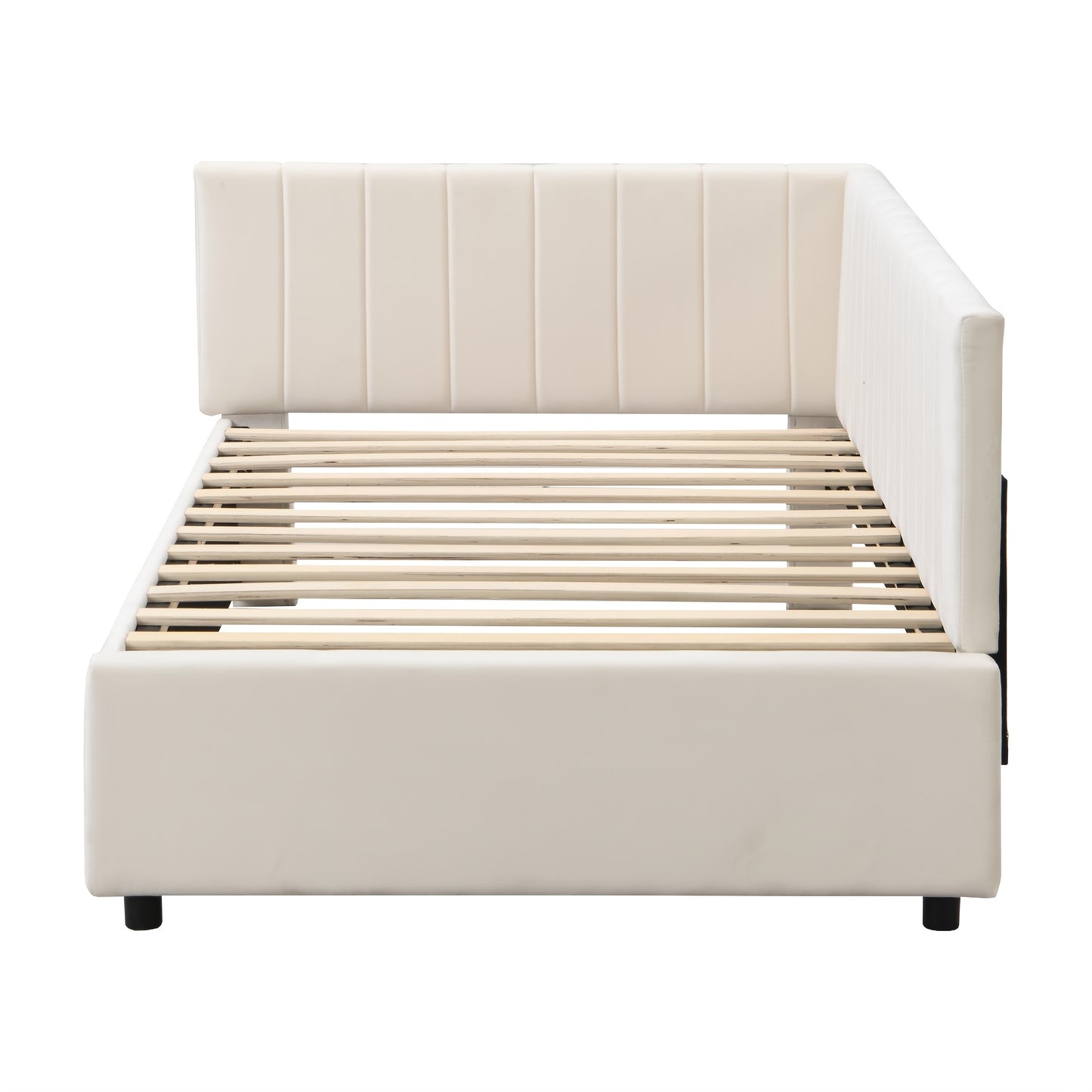 Bedbank – Slaapbank – Logeerbed – Sofa – Bedbank Beige – Huidvriendelijke Velvet Bekleding – Lattenbodem 90x200 cm