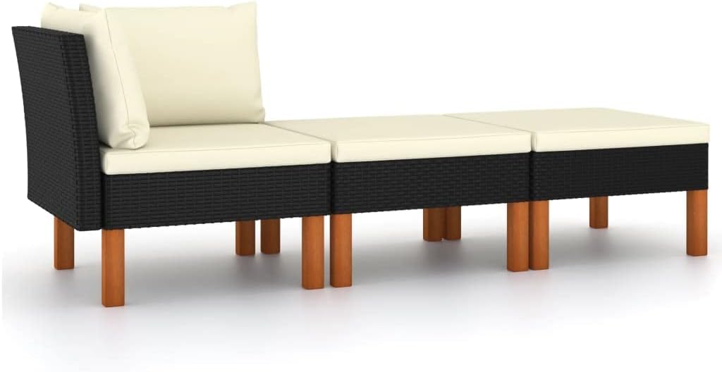 vidaXL 3-piece Lounge set poly rattan and solid eucalyptus wood - QUORE
