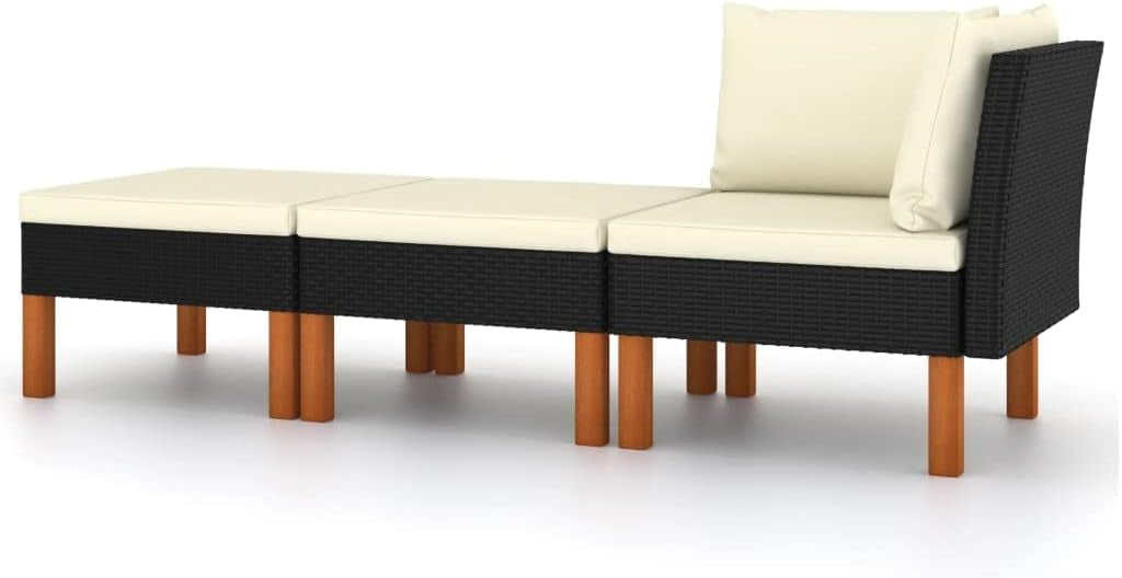 vidaXL 3-piece Lounge set poly rattan and solid eucalyptus wood - QUORE