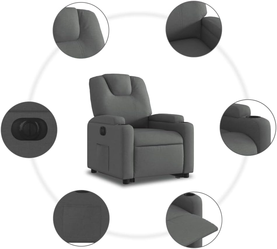 Kantelstoel Elektrisch – Relaxfauteuil – Lounge Stoel – Verstelbare Stoel – Relaxstoel – Donkergrijze Stof – Elektrische Verstelling – Opsta Functie
