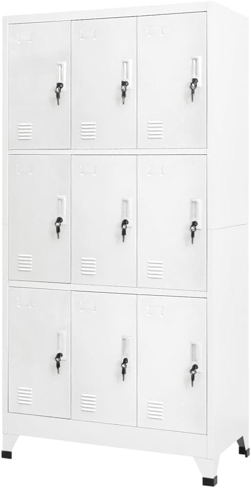 vidaXL Locker Cabinet with 9 Compartments Steel 90x45x180cm Grey Locker Safe Cabinet - QUORE