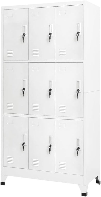vidaXL Locker Cabinet with 9 Compartments Steel 90x45x180cm Grey Locker Safe Cabinet - QUORE