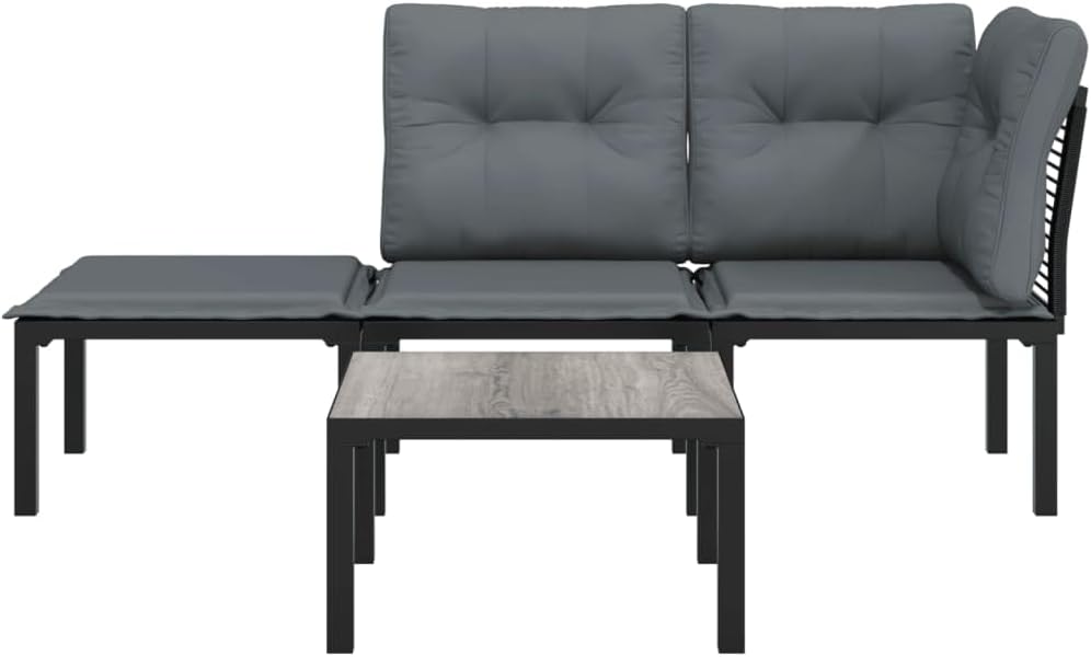 vidaXL 4-Piece Lounge Set Poly Rattan Black and Grey Garden Sets, Rattan Garden Set, Lounge Furniture Set, Rattan Lounge Set, Garden Furniture Set, Sofa Set - QUORE