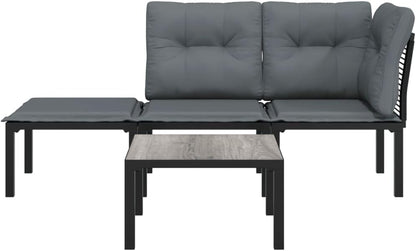 vidaXL 4-Piece Lounge Set Poly Rattan Black and Grey Garden Sets, Rattan Garden Set, Lounge Furniture Set, Rattan Lounge Set, Garden Furniture Set, Sofa Set - QUORE