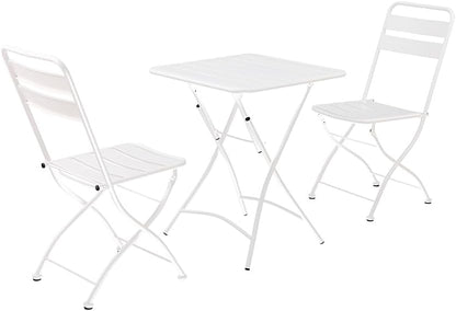 Estosa Tuintafelset + 2 stoelen van aluminium in verschillende kleuren, robuust en duurzaam, gemakkelijk inklapbaar, met rubberen voetjes (wit)