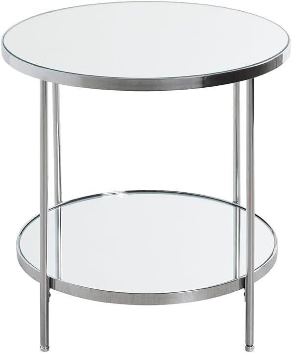 HAKU Bijzettafel chroom, Metaal, spiegel 5 mm - Maat: H 46 cm x Ø 44 cm, Stijl: Art Deco
