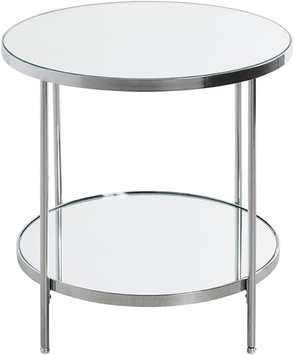 HAKU Bijzettafel chroom, Metaal, spiegel 5 mm - Maat: H 46 cm x Ø 44 cm, Stijl: Art Deco