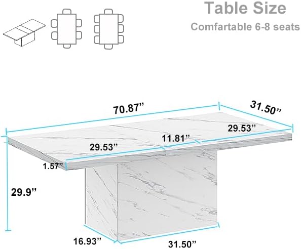 Eettafel – Keukentafel – Eetkamertafel – Tafel – Witte Tafel – Kunstmarmeren Blad – Industriële Houten Onderstel – 180 x 80 cm – Geschikt Voor 6-8 Personen
