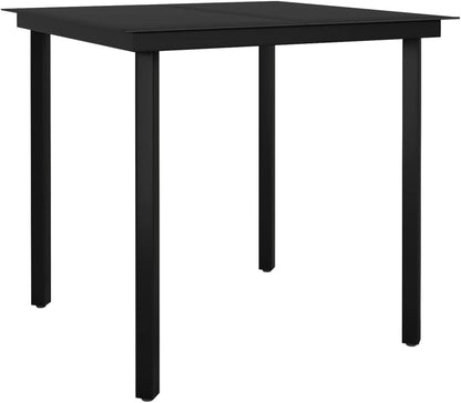 Gecheer Tuinmeubelset, 3-delig, zwart, eettafels, terrastafel, tuinstoelen, voor buiten - QUORE