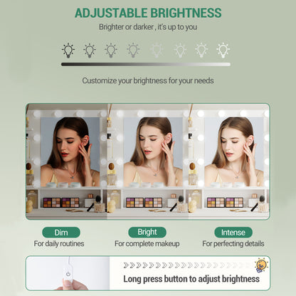 Make-up Tafel – Kaptafel – Dressoir – Sieradendoos – Make-up Kast – Witte Make-up Tafel – Ingebouwde LED-verlichting – Ruime Opberglades en Open Vakken