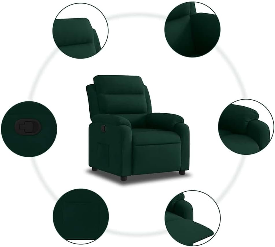 Relaxstoel – Fauteuil – Verstelbare Stoel – Tv Stoel – Relaxfauteuil – Donkergroen Fluweel – Verstelbaar Tot 135 Graden