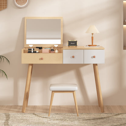 Kaptafel – Make-uptafel – Schminktisch – Verzorgingstafel – Dressing Table – Grote Spiegel – Ruime Opbergruimte Met Lades – 100x78x40 cm – Metaal Zonder Hout