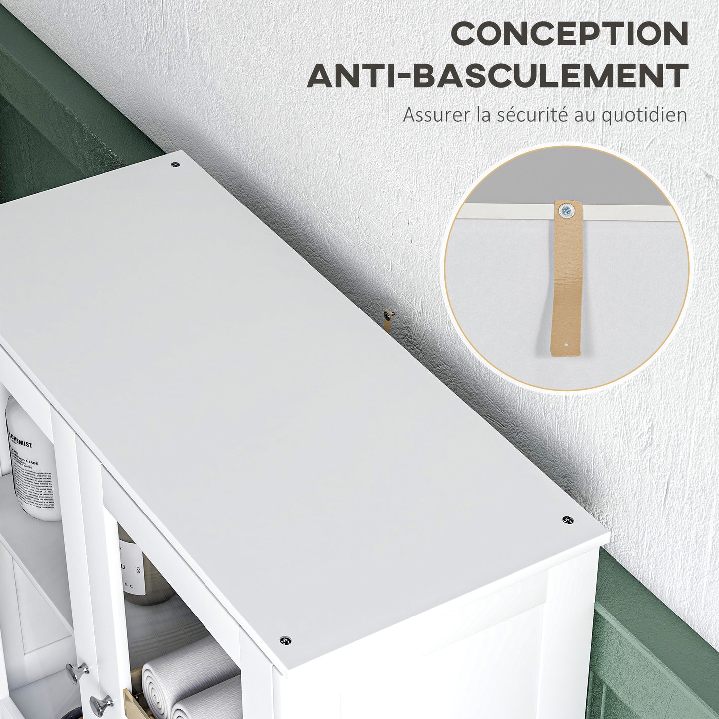 Badkamerkast – Opbergrek – Opbergmeubel – Dressoir – Linnenkast – Wit – Anti-Kantel Systeem – Temperglas Deuren – 60x30x160 cm