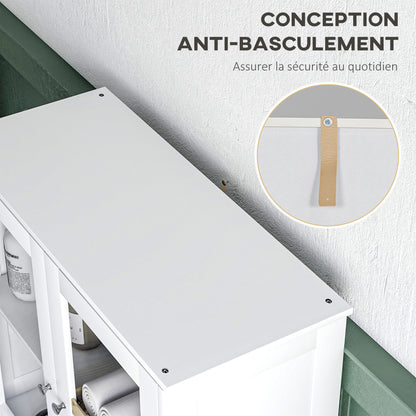 Badkamerkast – Opbergrek – Opbergmeubel – Dressoir – Linnenkast – Wit – Anti-Kantel Systeem – Temperglas Deuren – 60x30x160 cm