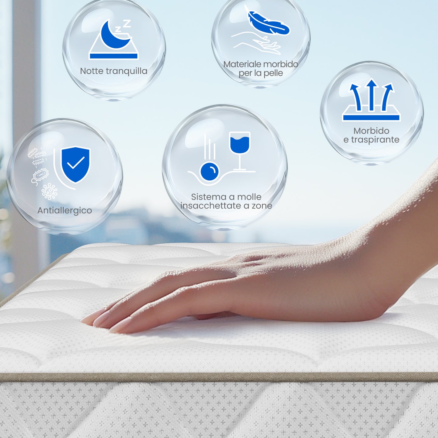 Pocketveringmatras – Matras – Springmatras – 7-Zones Matras – Tweepersoonsmatras – 140x200 cm – 22 cm Dikte – Stil En Comfortabel – Ademend Met Optimale Ondersteuning