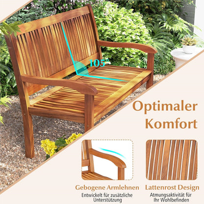 Houten Tuinbank – Buitenbank – Balkonbank – Parkbank – Zithoekbank – Weerbestendig Acaciahout – 320 Kg Draagkracht – 126x63x91 Cm – 2-3 Personen