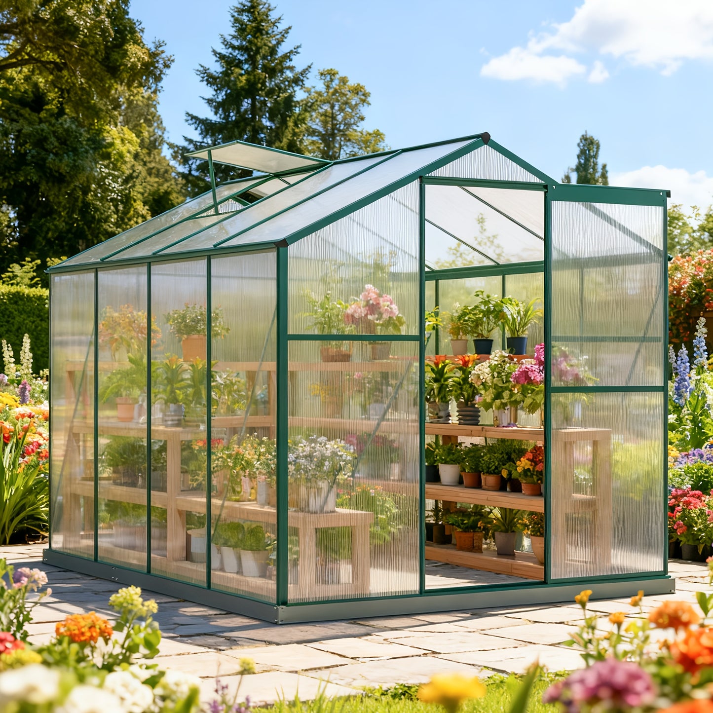 Kas – Tuinkas – Kweekkas – Foliekas – Plantenkas – Robuust Aluminium Frame – Schuifdeur Met Dakluik