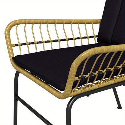 Rattan Tuinstoel Set – Tuinmeubilair – Buitenset – Balkonmeubilair – Terras Stoel – Comfortabel Voor 2 Personen – Zwart Met Gouden Accenten