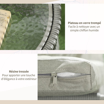 Tuinset 3-Delig – Tuinmeubelset – Balkonset – Terrasset – Loungeset – Compact 2-Persoons – Weerbestendig PE-Rotan – Getemperd Glas Tafelblad