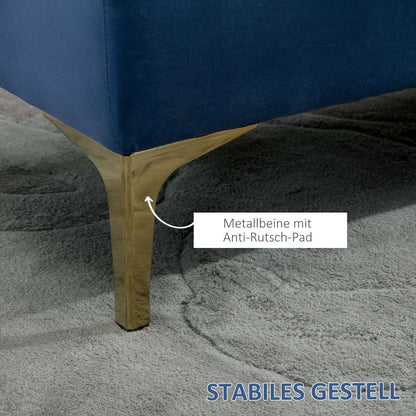 Fluwelen Bank – Zitbank – Schoenenbank – Voetenbank – Bedbank – Blauw – 118 x 45 x 42 cm – Stevig Metalen Poten – Comfortabel Zacht Fluweel