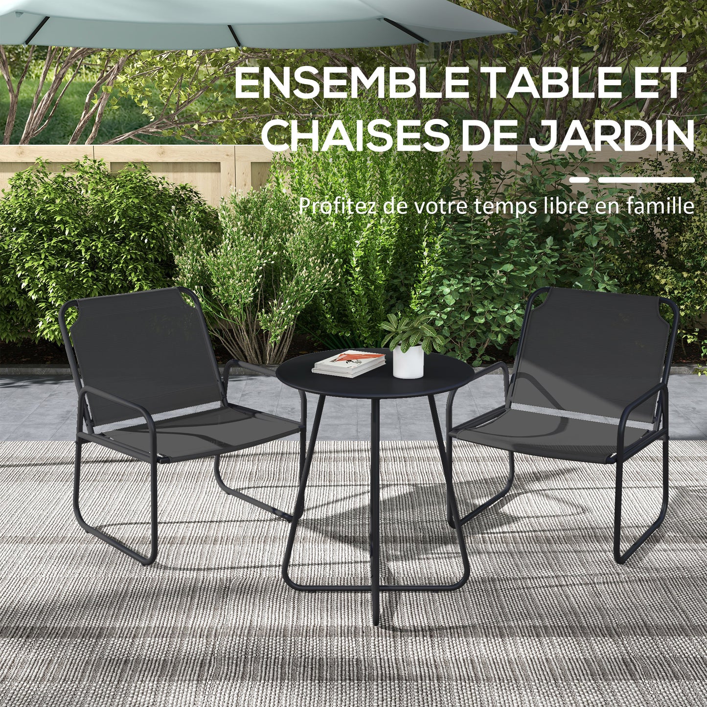 Tuinset – Tuinmeubilair – Bistroset – Loungeset – Balkonset – Gepoedercoat Staal – Ademend Textilene Grijs