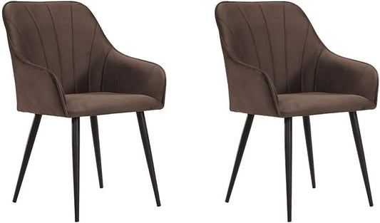 Soof&Tess Ferrara eetkamerstoel, bruin, fluweel, industrieel, met armleuning, gemakkelijk te reinigen, hoogwaardige kwaliteit, set van 2