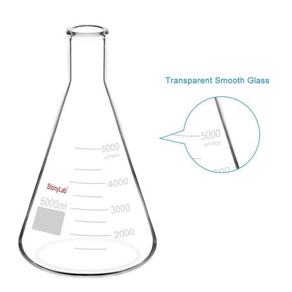 stonylab (1 Stuk) 5000 ml Erlenmeyer Glazen Kolven met Smalle Mond en Stevige Rand, 5 L (5 Liter)