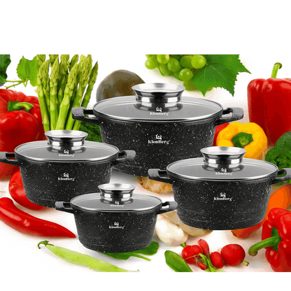 Pannenset – Kookpannen Set – Pan Set – Keukenpannen – Potten Set – 8-Delig Met Deksel – Marmeren Antiaanbaklaag – Geschikt Voor Alle Kookplaten – Inductie – Veilig & Duurzaam