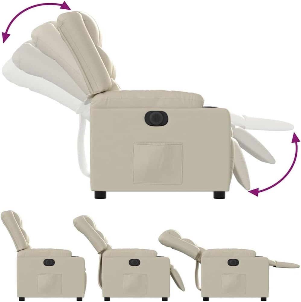 Relaxstoel – Elektrische Relaxstoel – Tv-Stoel – Ligstoel – Fauteuil – Crèmekleur – Kunstleer – Elektrisch Kantelsysteem – Maximaal 135 Graden Ligfunctie