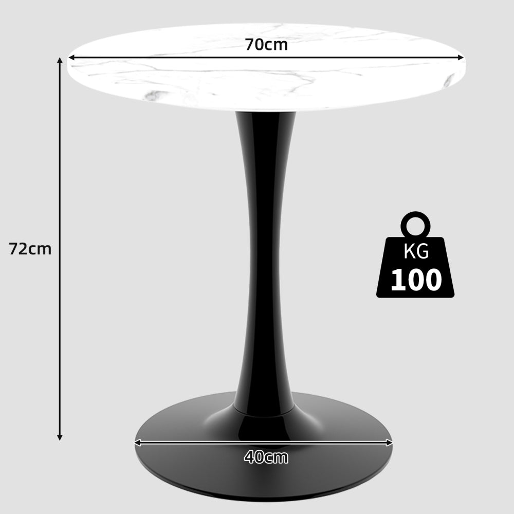 Modern Round Marble Top Coffee Table with White Base - Marble & Metal Dining Table Suitable for 2-4 People, Easy Assembly, Space-Saving Design for Small Apartments,, Office - Durable Contemporary Furniture