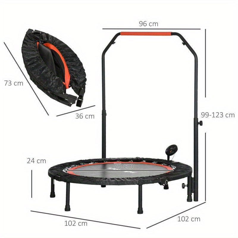 Mini Trampoline – Fitness Trampoline – Opvouwbare Trampoline – Springkussen – Trainingskussen – Verstelbare Handgreep Tot 123 cm – Compact & Antislip Zwart 102 cm