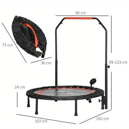 Mini Trampoline – Fitness Trampoline – Opvouwbare Trampoline – Springkussen – Trainingskussen – Verstelbare Handgreep Tot 123 cm – Compact & Antislip Zwart 102 cm