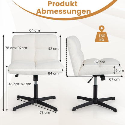 Bureaustoel – Office Chair – Werkstoel – Studeerstoel – Make-up Stoel – Verstelbare Zithoogte – Schommelingsfunctie – Beige – Armless – Comfortabel Schuim