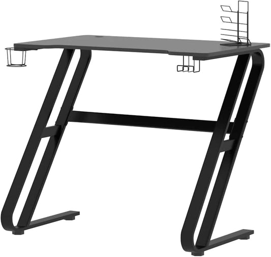 Gamingbureau – Gamebureau – Bureaublad – Werkplek – Speeltafel – 90x60x75 cm – Ergonomisch Ontwerp – Met Headsetrek & Bekerhouder