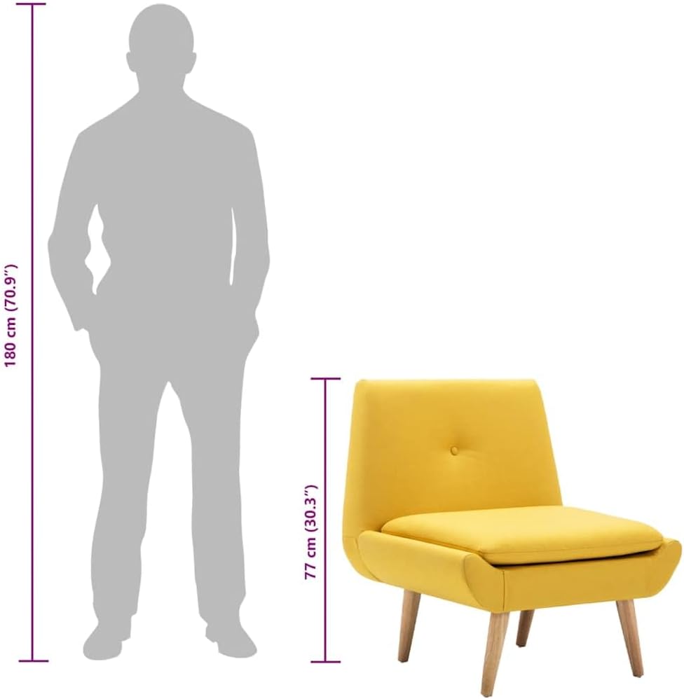 Fauteuil – Zitzetel – Leunstoel – Ruststoel – Stoel – Gele Polyester Bekleding – Massief Rubberwood Poten