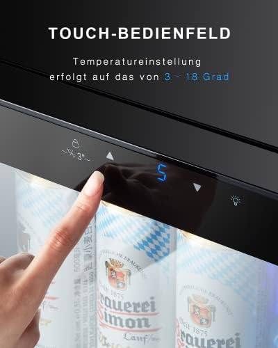 Kalamera KRC-86GE Beverage Refrigerator, Beer Fridge with Touch Control Panel, 3-18°C Cooling Zone, Bottle Refrigerator, 86 Litres, Blue LED Interior Light, 41 dB - QUORE