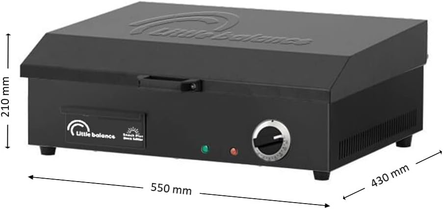 LITTLE BALANCE 8668 Snack Plus Black Edition, elektrische grillplaat voor 6-8 personen, kookplaat van staal, antiaanbaklaag, 8 mm, deksel, 2900 W, zwart