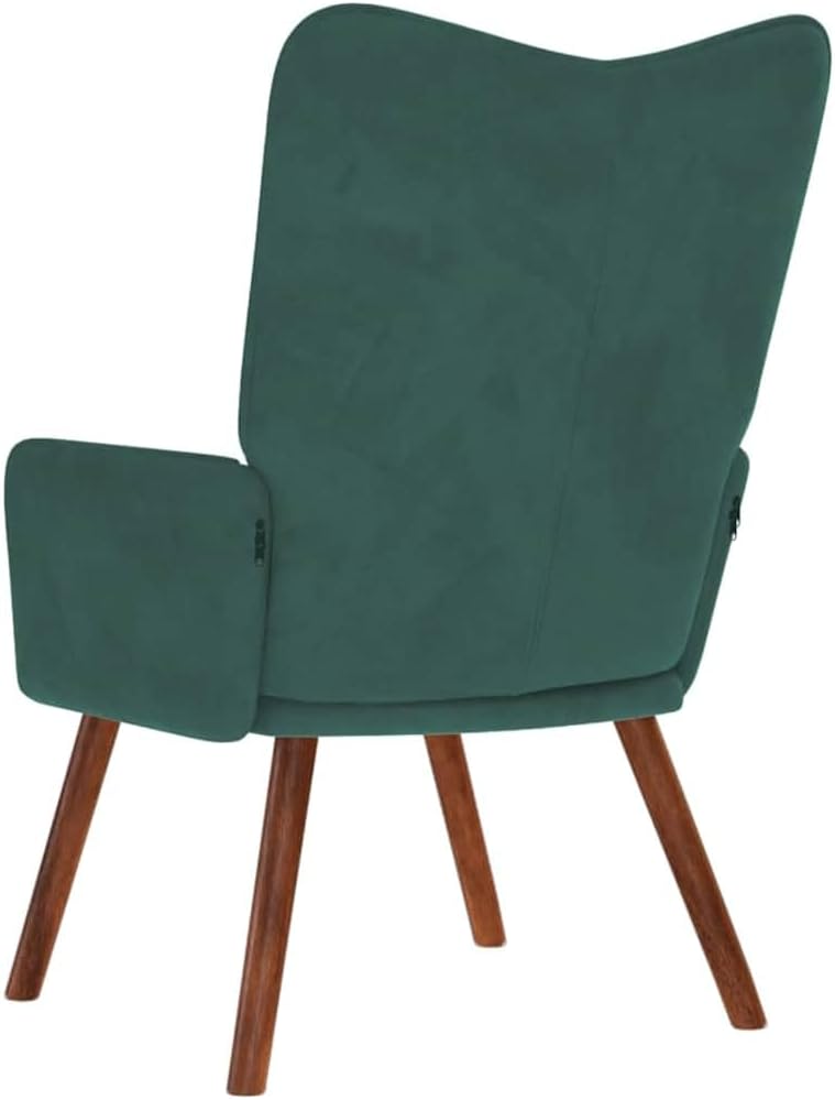 Fluwelen Relaxstoel – Loungestoel – Fauteuil – Zitstoel – Loungefauteuil – Zacht Fluweel – Robuust Frame Met Houten Poten – Comfortabele Gevoerde Zitting En Rugleuning – Donkergroen