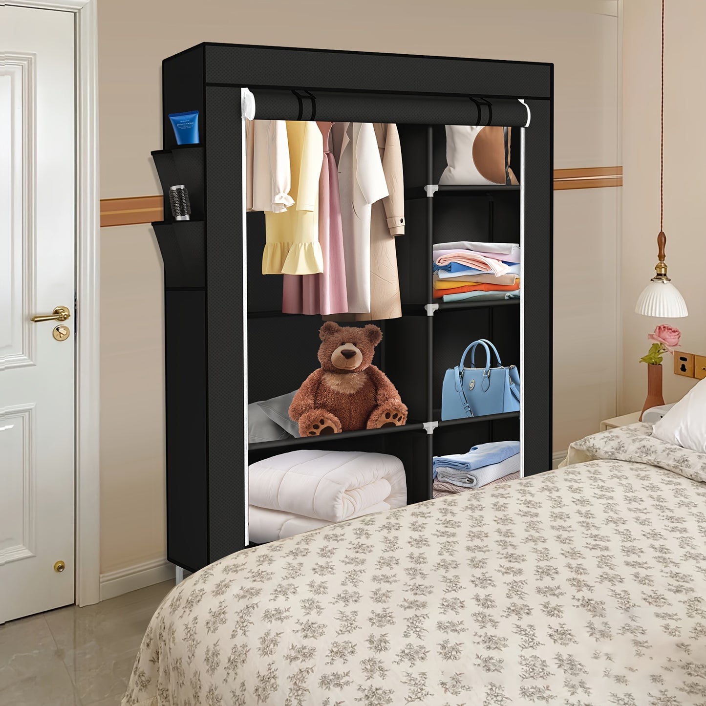 Draagbare Kledingkast – Kledingrek – Garderobekast – Opbergkast – Kleding Organizer – Compact 105x45x170 cm – Stevig IJzeren Frame – Ademend Stofhoes Zwart