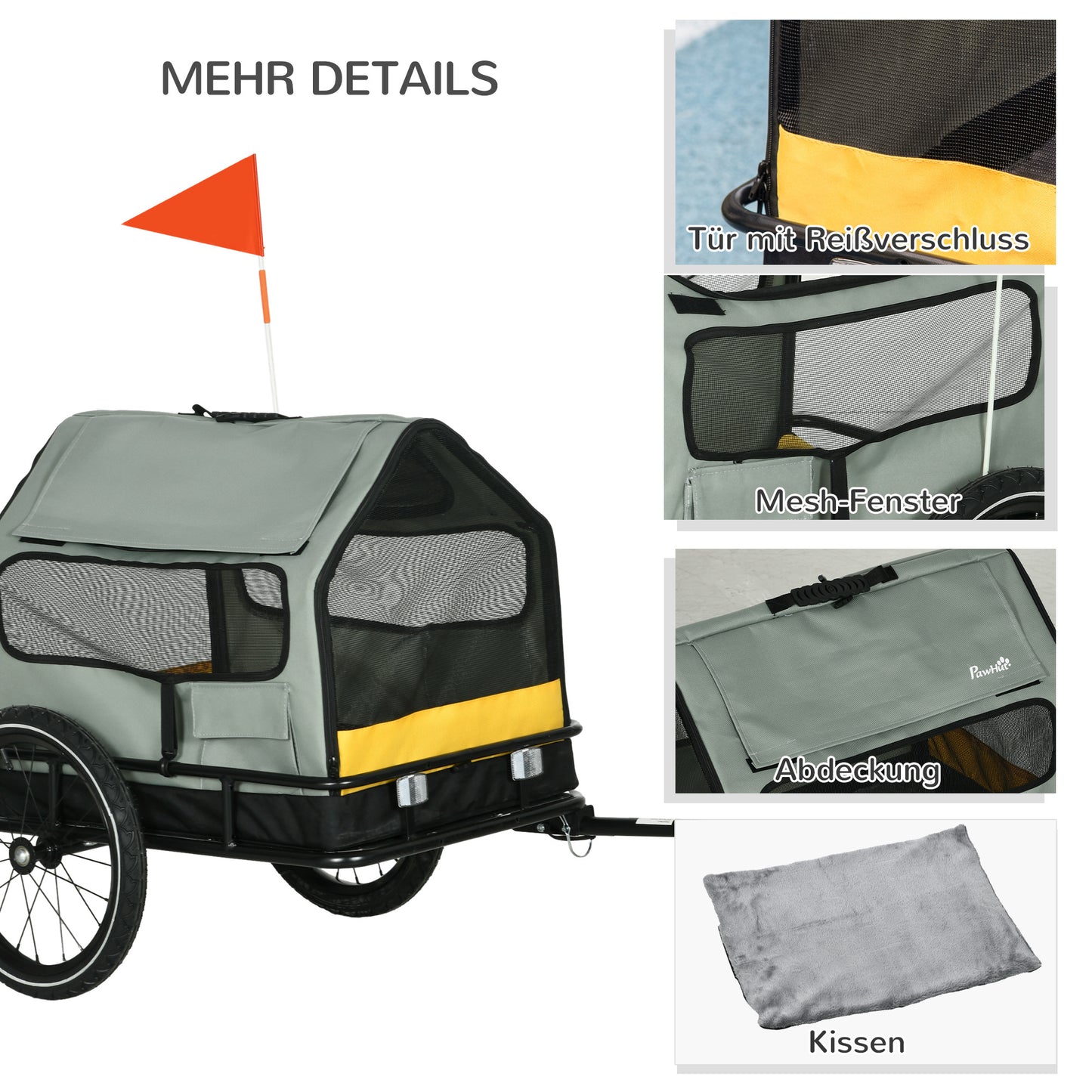 Hondenaanhanger – Fietsaanhanger – Hondenkar – Draagwagen – Transportkar – Grijs – 3-in-1 Ontwerp – Waterbestendig Oxford Polyester