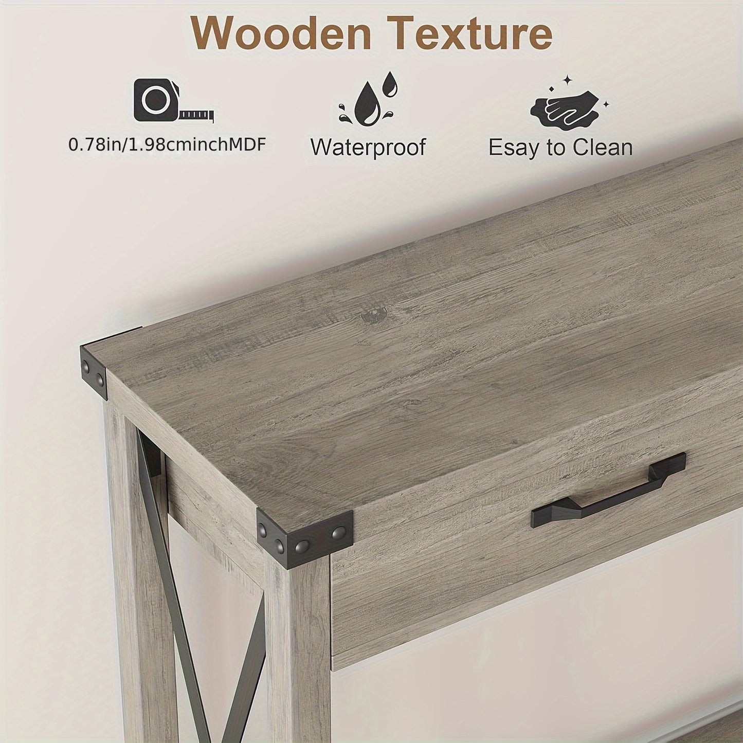Farmhouse Sidetable – Wandtafel – Halmeubel – Sofa Tafel – Console Tafel – 2 Lades – Stevig MDF & Metalen Frame – Compact & Ruimtebesparend – Grijs