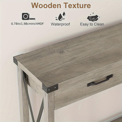 Farmhouse Sidetable – Wandtafel – Halmeubel – Sofa Tafel – Console Tafel – 2 Lades – Stevig MDF & Metalen Frame – Compact & Ruimtebesparend – Grijs