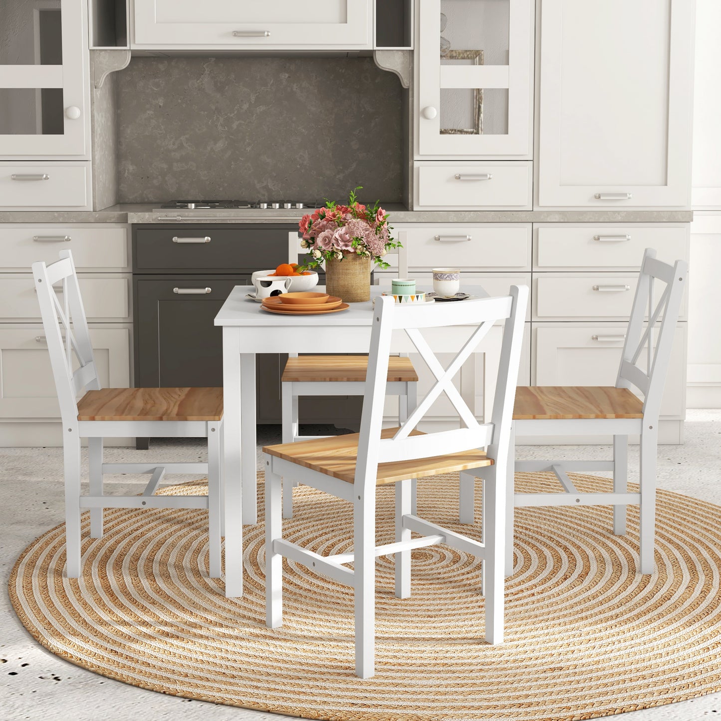 Eetkamerstoelen – Keukenstoelen – Stoelen – Landelijke Stoelen – Houten Stoelen – Set Van 4 – Massief Grenenhout – Hoge Rugleuning Ergonomisch
