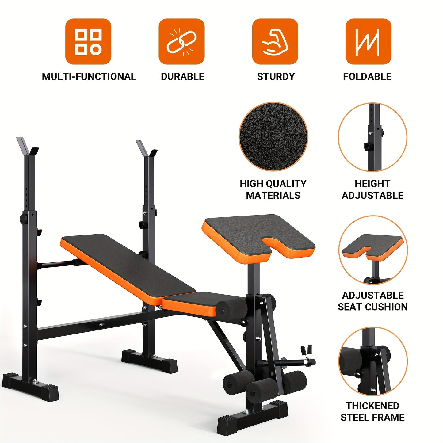 Weightbank – Halterbank – Fitnessbank – Trainingsbank – Workout Bench – Verstelbaar – Squat Rack – 370 kg Max Belastbaar – 6-in-1 Multifunctioneel Trainingssysteem