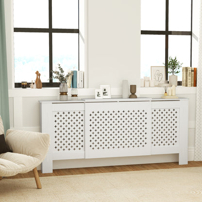 Radiatorombouw – Radiatorbekleding – Radiatorafdekking – Verwarmingsombouw – Radiatoromkasting – Verstelbaar 136-200 cm – MDF Wit met Honingraatpatroon